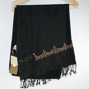 Silk Vicose Black Women's Shawl Scarf Embellished